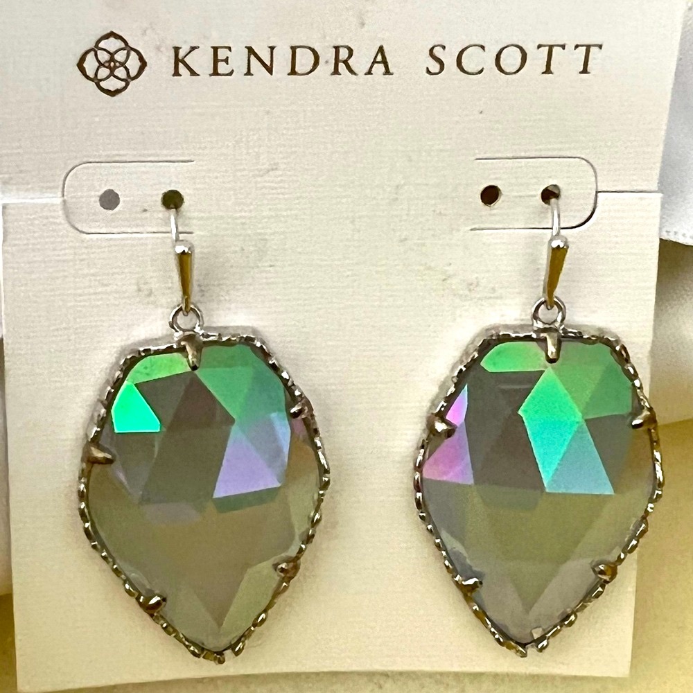 Like New RARE Kendra Scott Corley Earrings Silver &  Slate Iridescent GORGEOUS! - Picture 6 of 16